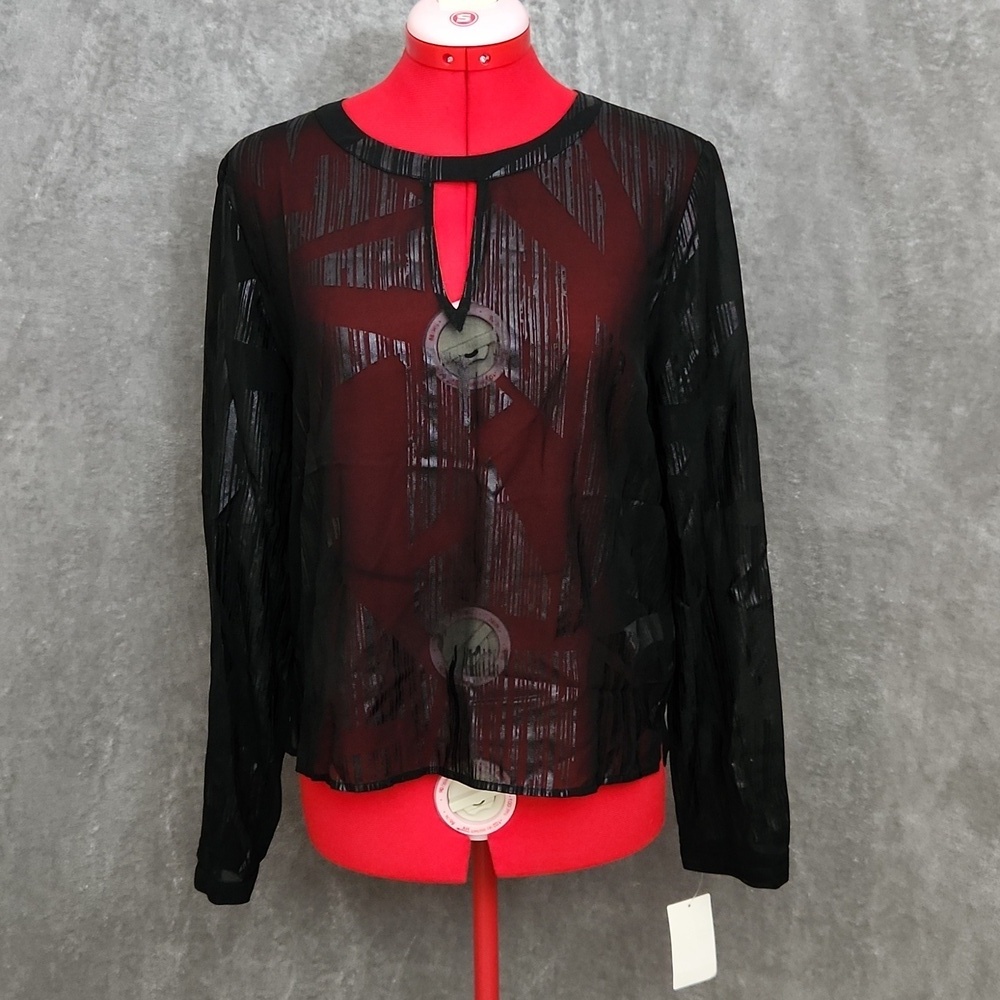NWT NORDSTROM Trouve womens black sheer long sleeved blouse size M